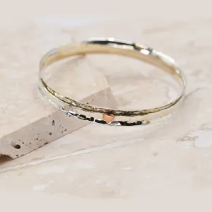 925 Silver spinning bangle with copper heart spinning band - Size W7
