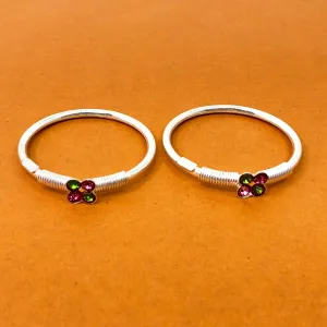 925 Silver Unisex Green and Pink Designer Baby Bangle Set (Design 31)