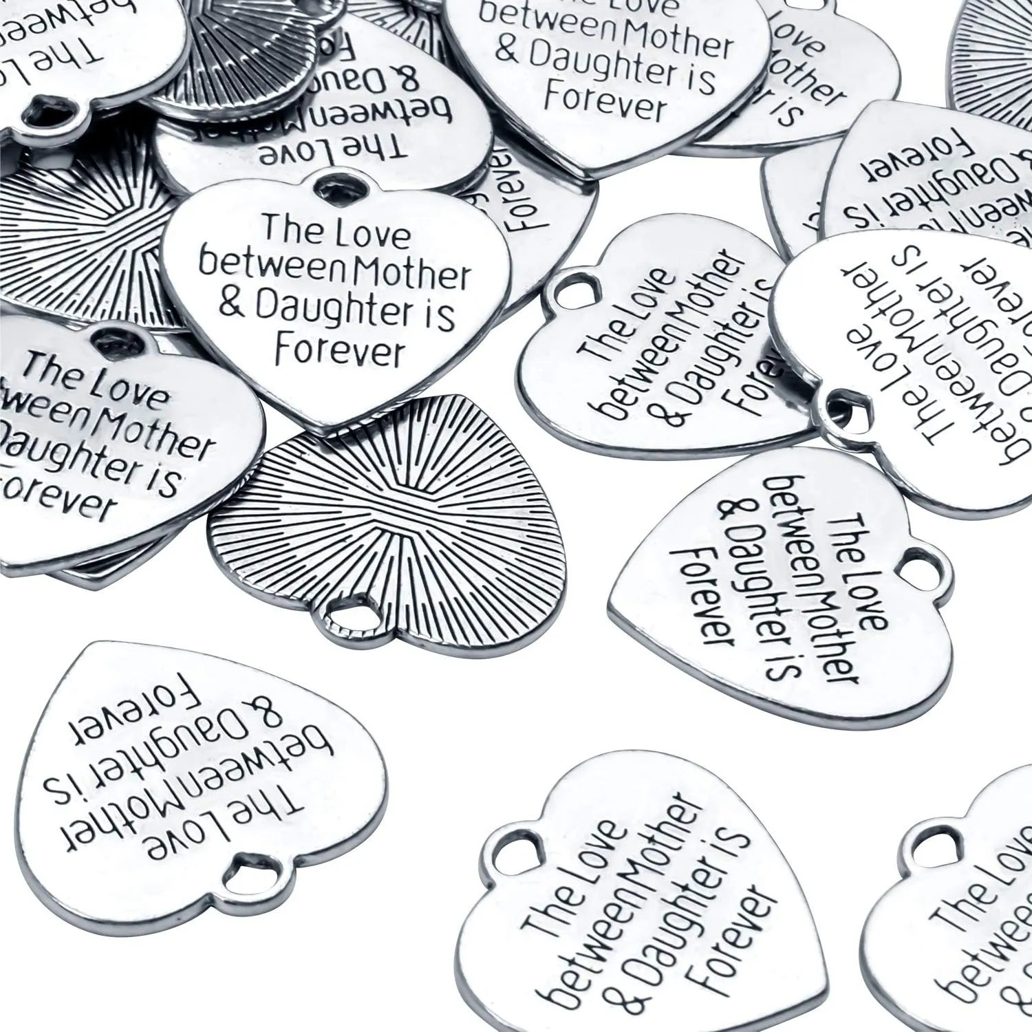Aylifu 30pcs Heart-shaped Charms with Message 'The Love Between Mother & Daughter is Forever' Crafts Supplies Jewelry Findings for Bracelet Necklace Keychain Pendants
