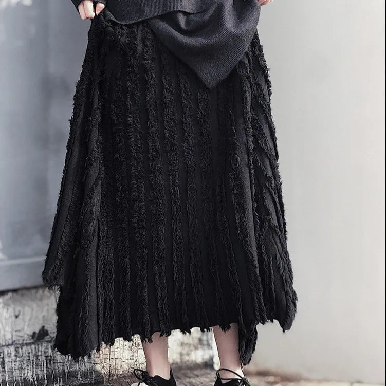 Casual Minimal Goth Pleated Design Maxi Skirt