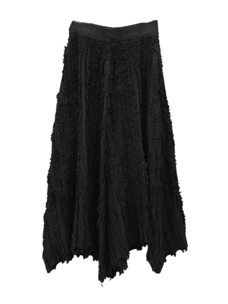 Casual Minimal Goth Pleated Design Maxi Skirt