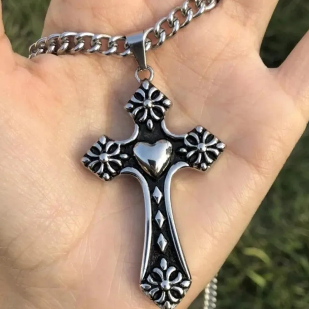 Centre Heart Cross Necklace