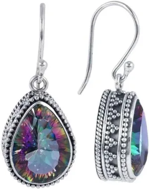 coadipress Vintage Crystal Teardrop Earrings for Women Fashion Bohemian Retro Colorful Natural Gemstone Drop Dangle Earrings Sparkly Jewelry Gift