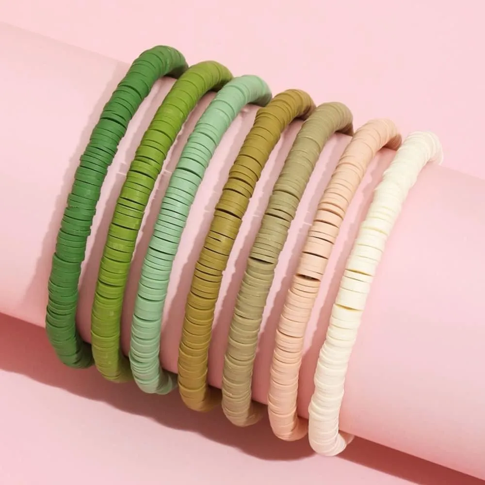 COLORFUL BLING Elastic Heishi Vinyl Clay Disc Bead Bracelets Bohemia Surfer Stacking Stretch Bracelet Set for Women Summer Holiday Beach Preppy Friendship Jewelry Gifts