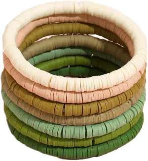 COLORFUL BLING Elastic Heishi Vinyl Clay Disc Bead Bracelets Bohemia Surfer Stacking Stretch Bracelet Set for Women Summer Holiday Beach Preppy Friendship Jewelry Gifts