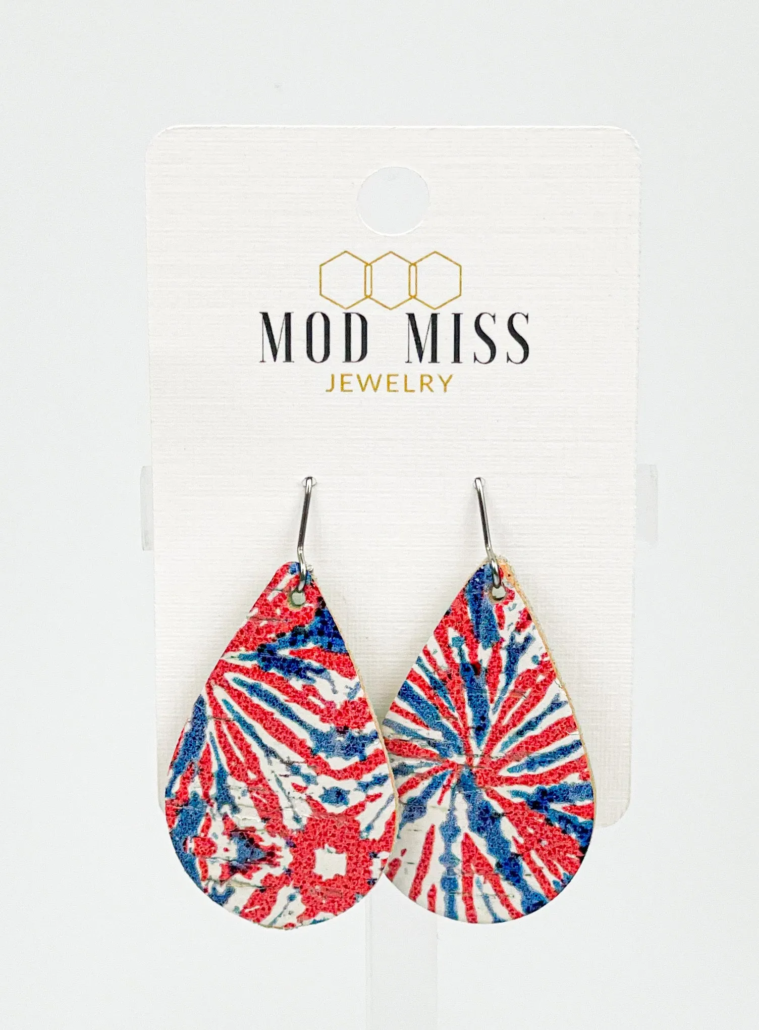 Cork Leather Teardrop Earring Patriotic