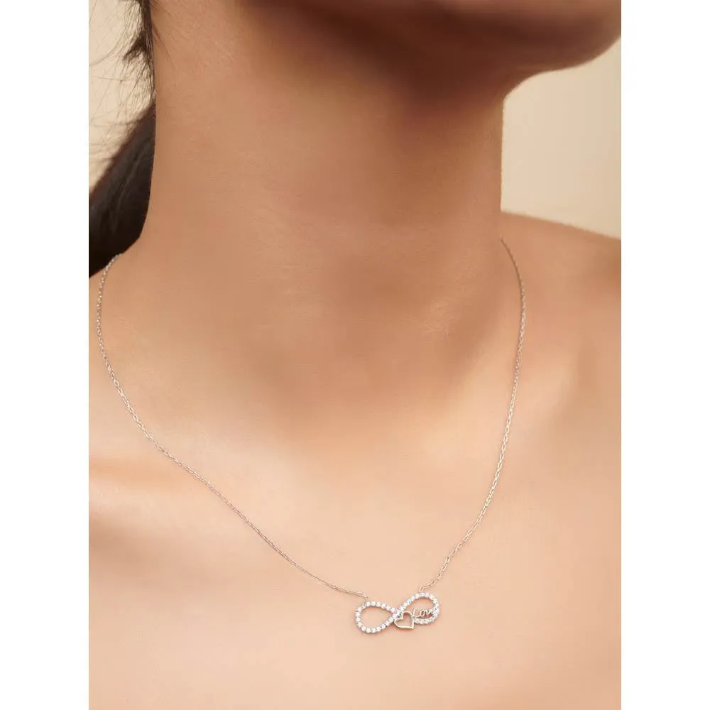 Curio Cottage Pure Silver Infinity Heart Necklace Embellished with Cubic Zirconia Stones