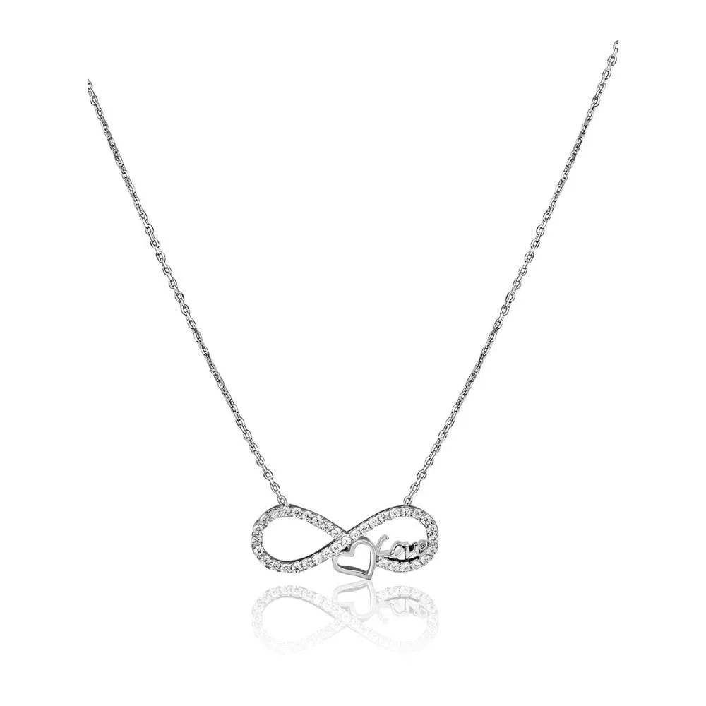 Curio Cottage Pure Silver Infinity Heart Necklace Embellished with Cubic Zirconia Stones
