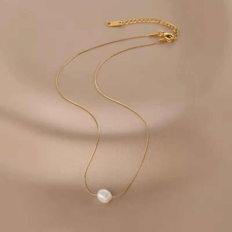 Cute Charms Natural Minimalist Freshwater Pearl Chain Pendant Necklace