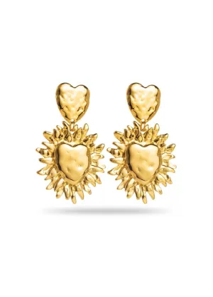 Double Heart Hammered Earrings