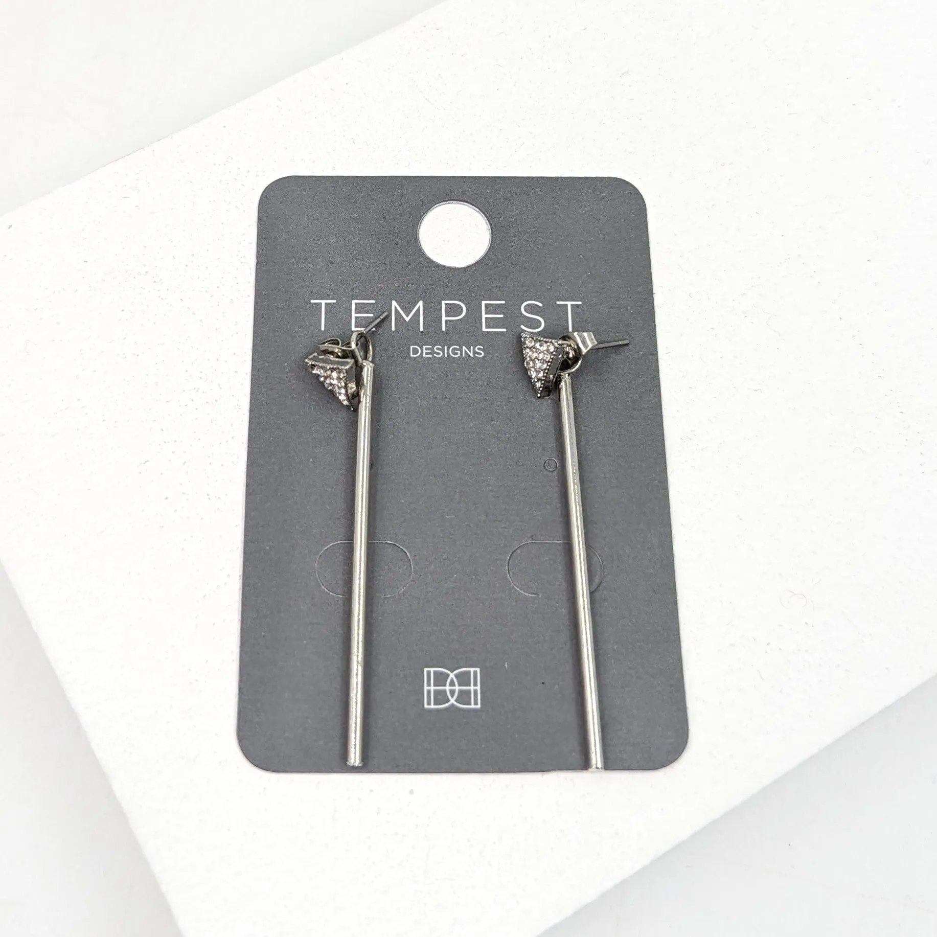Drop earring with triangle diamante stud