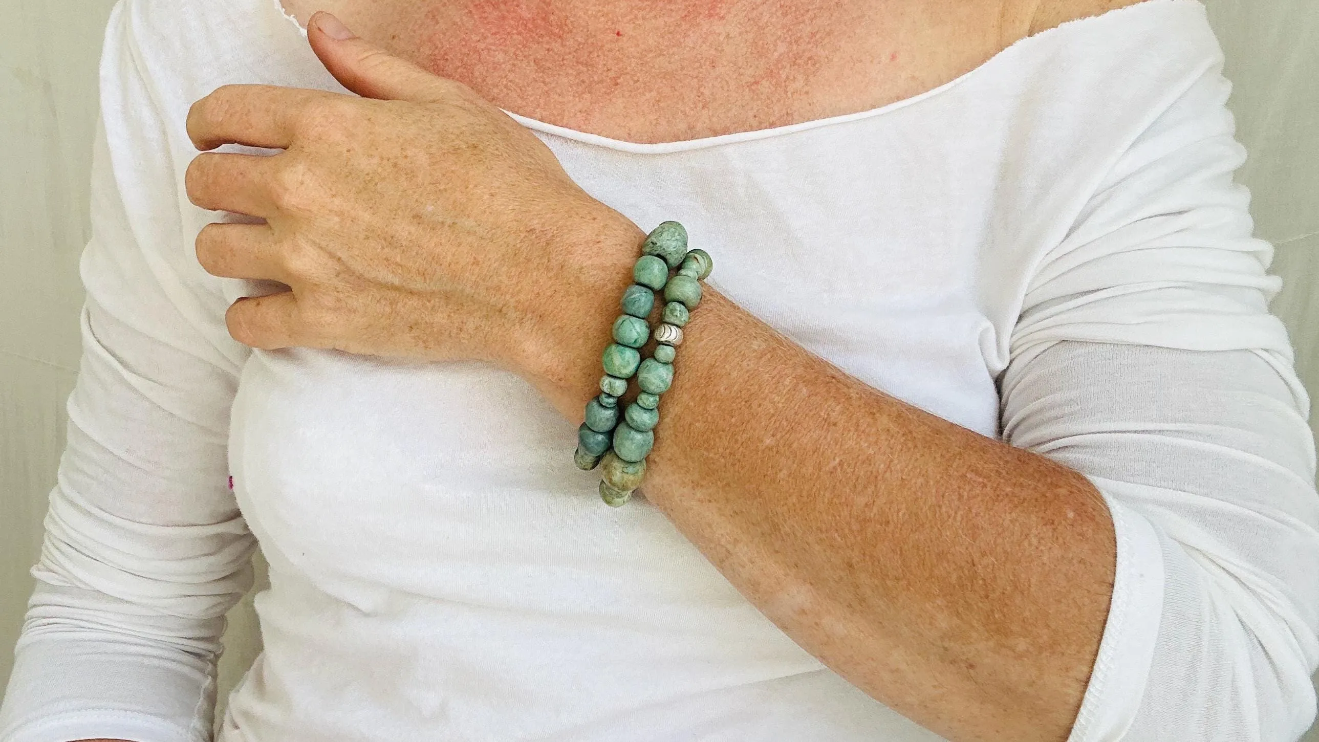 Duo of Guatemalita Bracelets. Beaded with Sterling Silver. Mayan Jewelry. Handmade Gift for Her. 4052