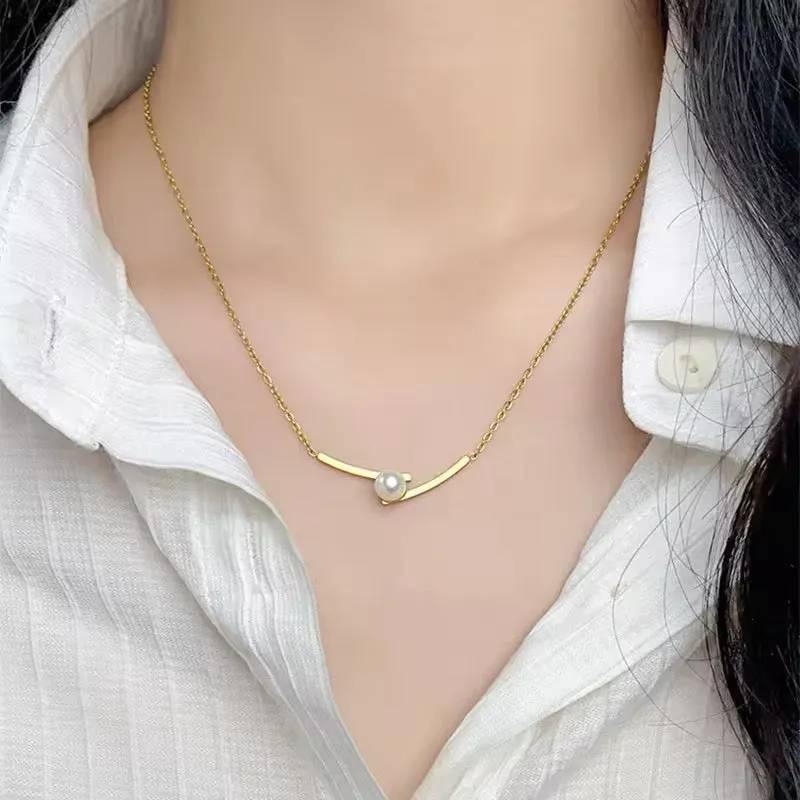 Elegant Minimalist One Pearl Temperament Collarbone Chain Necklace