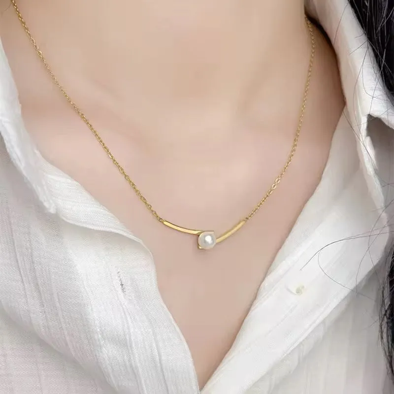 Elegant Minimalist One Pearl Temperament Collarbone Chain Necklace