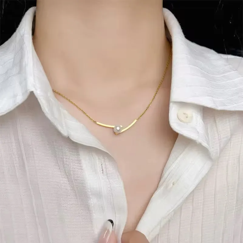 Elegant Minimalist One Pearl Temperament Collarbone Chain Necklace