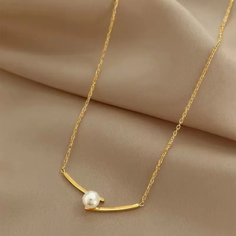 Elegant Minimalist One Pearl Temperament Collarbone Chain Necklace