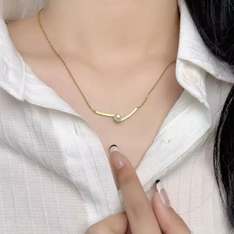 Elegant Minimalist One Pearl Temperament Collarbone Chain Necklace
