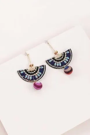Embroidered Fan Drop Earrings