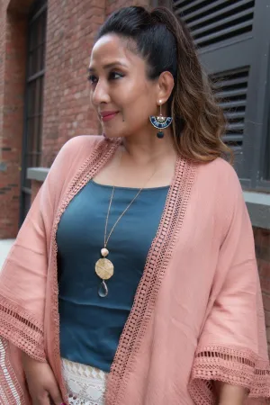 Embroidered Fan Drop Earrings