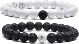 MengPa Mens Beaded Bracelets Couples Matching Bracelet Set Lava Rock Beads for Women Stone Jewelry