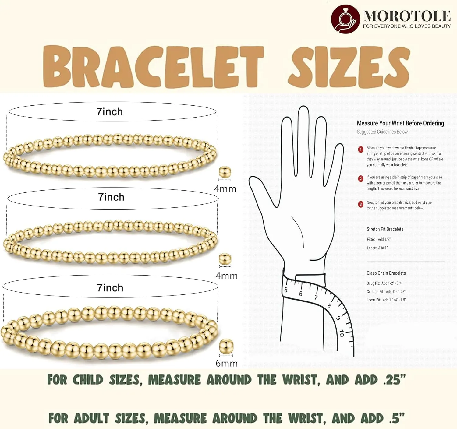 MOROTOLE 5PCS 14K Gold Plated Bracelets Set for Women Men Adjustable Hypoallergenic Stackable Stretch Bracelet Cuban Chunky Flat Link Chain Beaded Punk Gold Bracelets Jewelry Gifts for Women