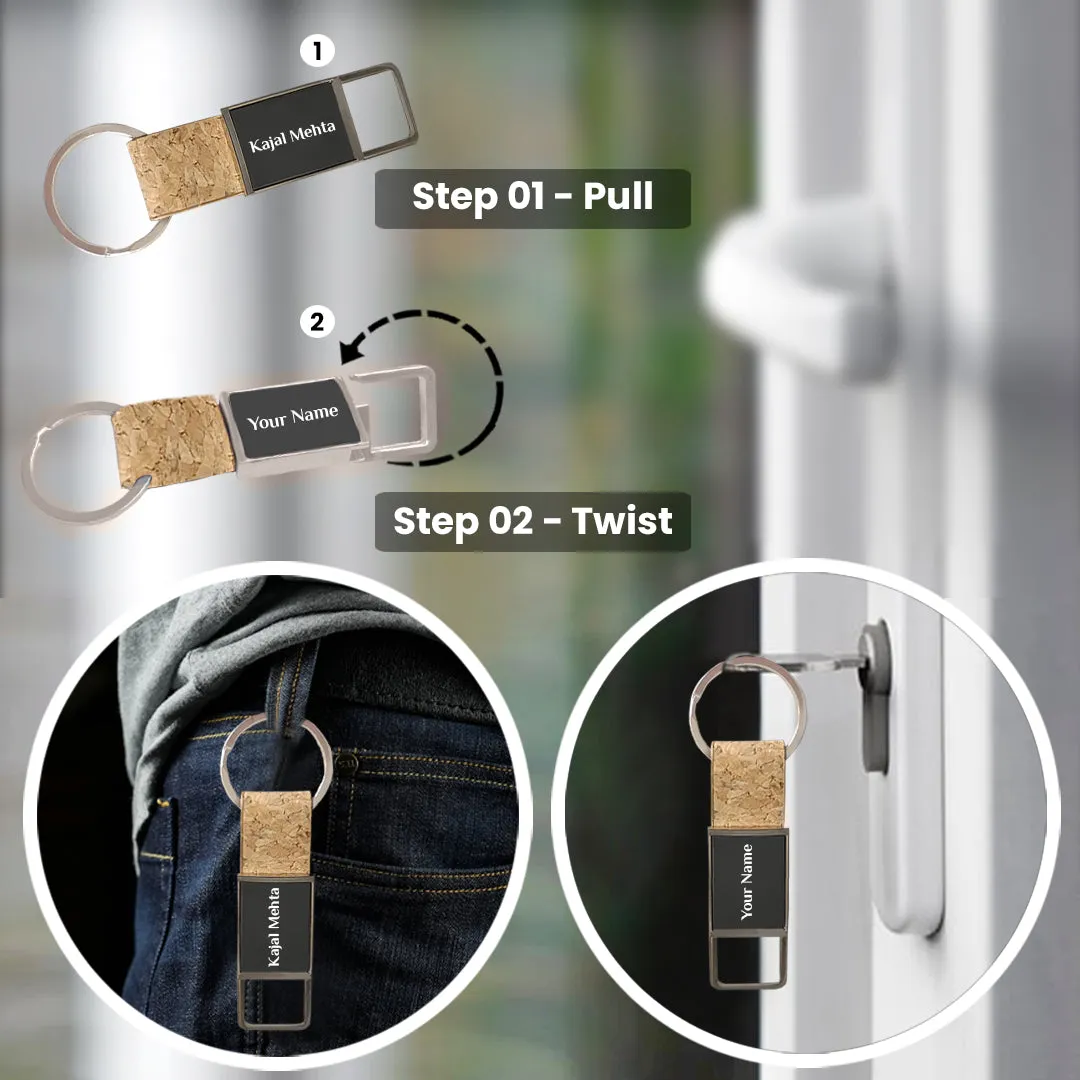 Personalized Metal Keychain with Name - Cork