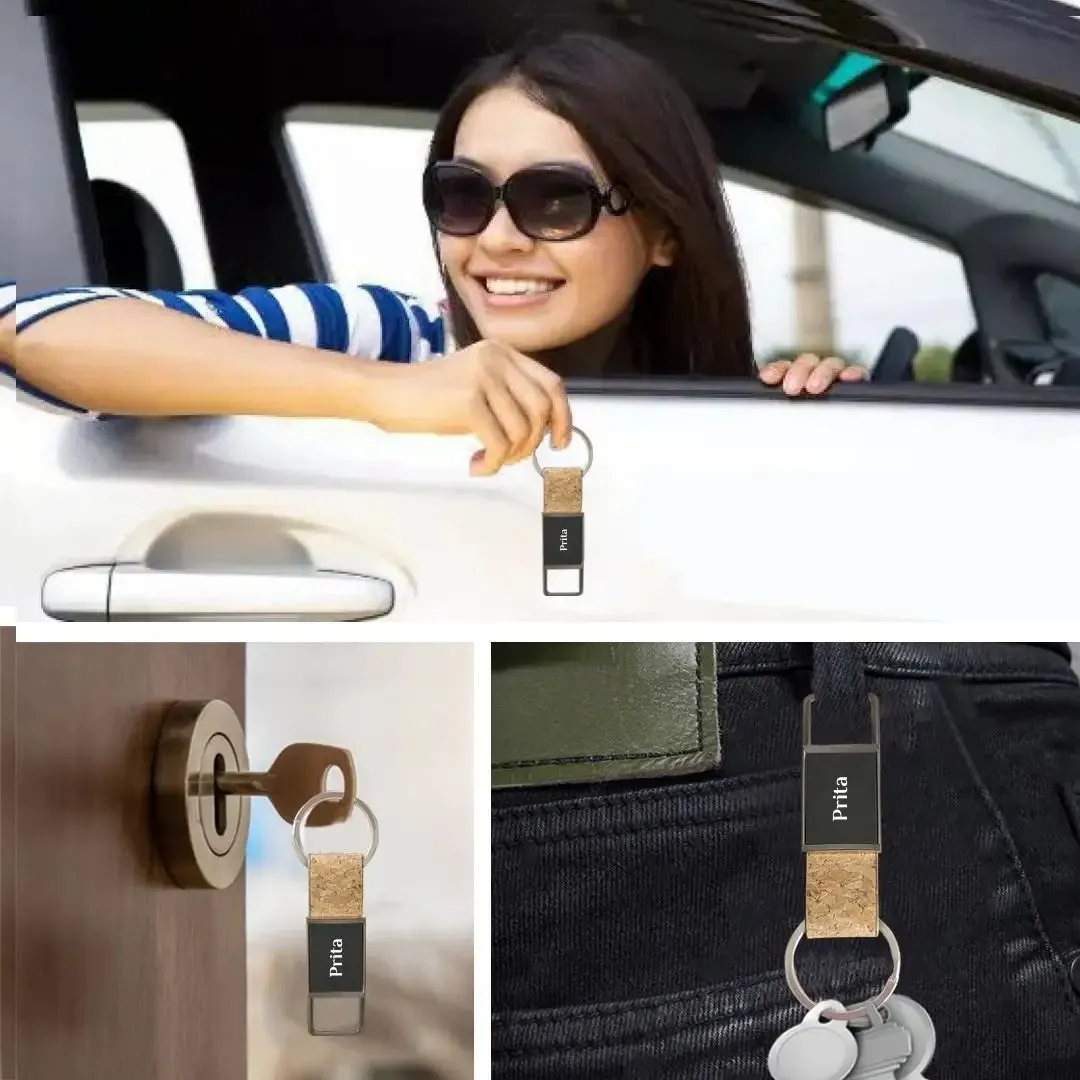 Personalized Metal Keychain with Name - Cork