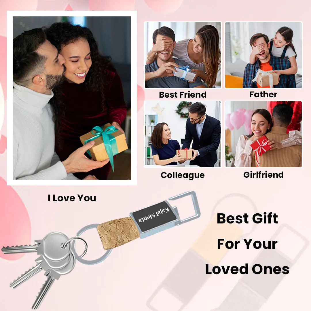 Personalized Metal Keychain with Name - Cork
