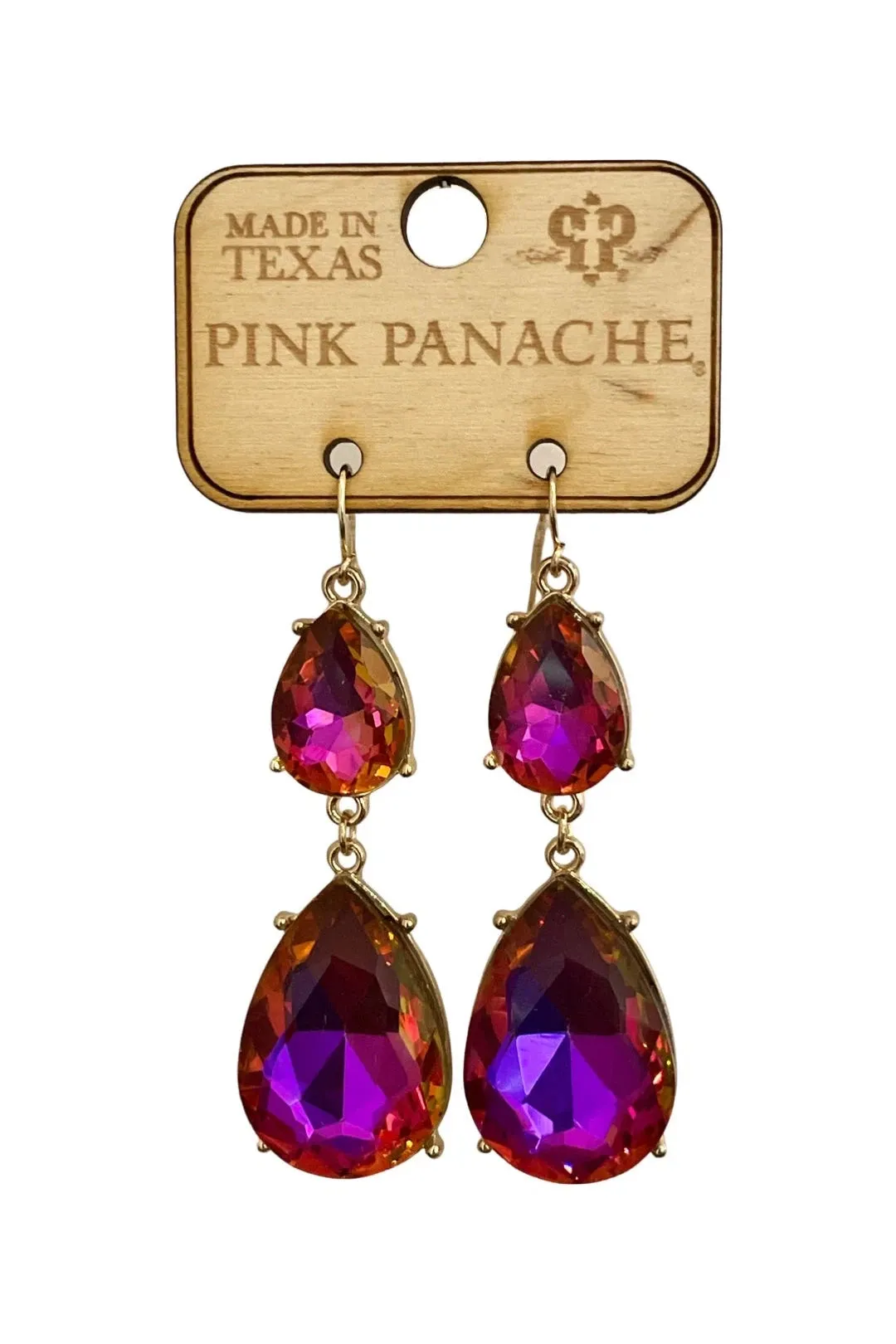 Pink Panache Vitrail Medium Rhinestone Double Teardrop Earring