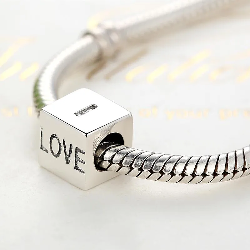 PY1326 925 Sterling Silver "I Love You" Gold-Color Heart Charm
