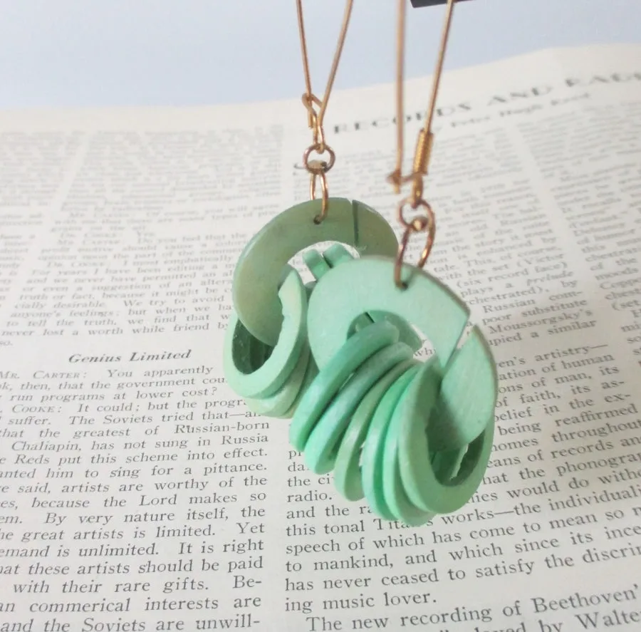 Vintage 80's Big Apple Green New Wave Earrings