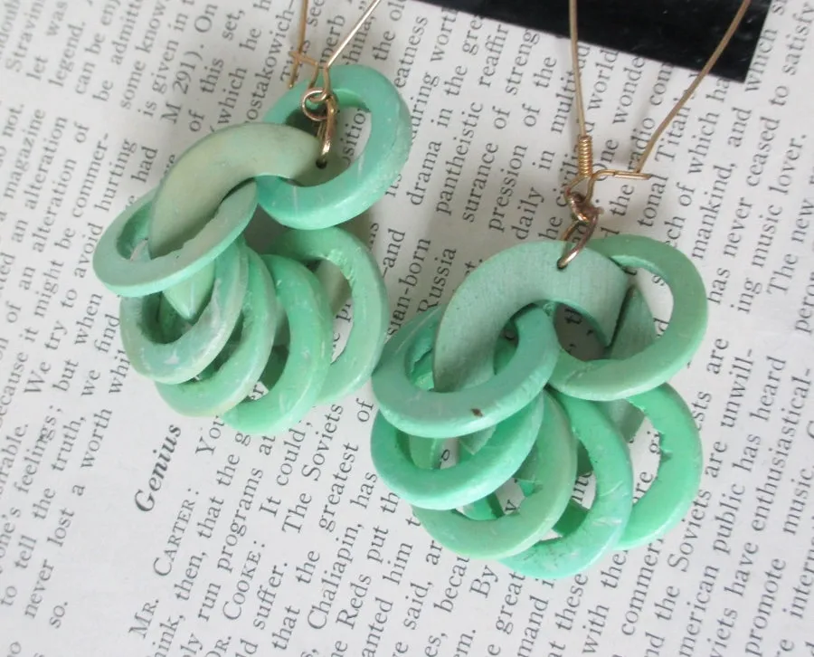 Vintage 80's Big Apple Green New Wave Earrings