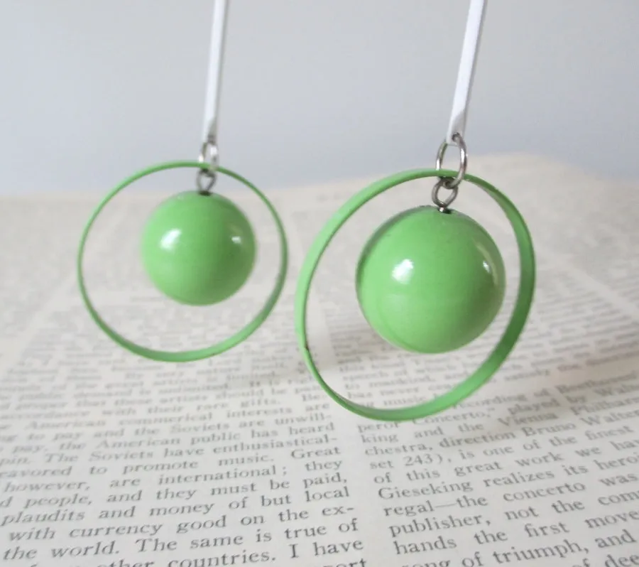 Vintage 80's Lime Green New Wave Glam Dangle Earrings