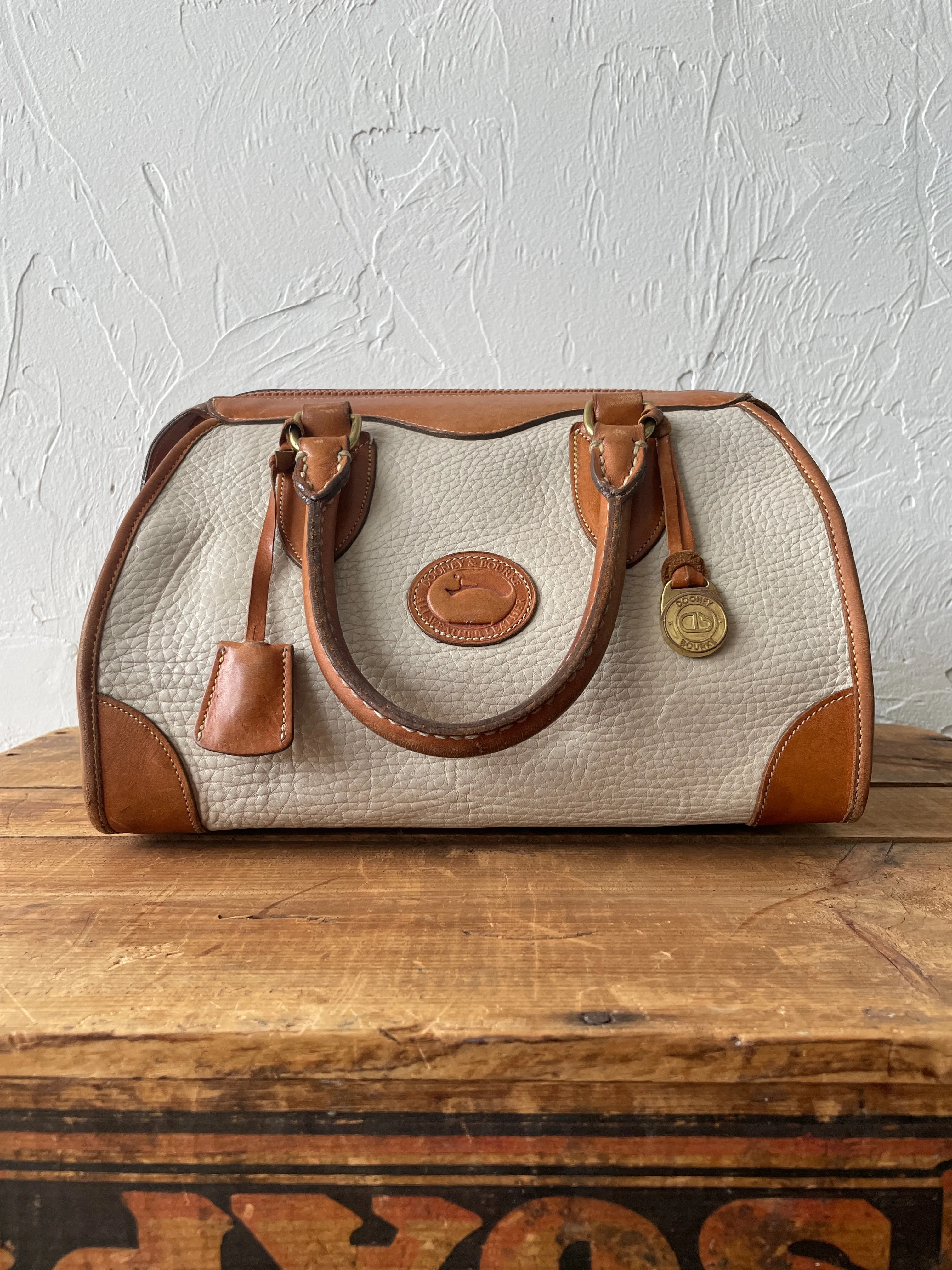 Vintage Dooney & Bourke Cream Pebbled Leather Doctor Bag