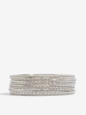 Westside Accessories Silver Twisted and Textured Bangle Set