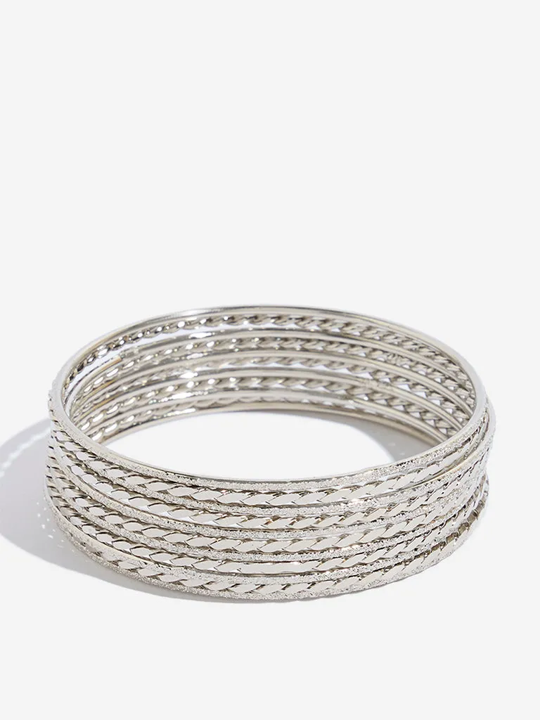 Westside Accessories Silver Twisted and Textured Bangle Set